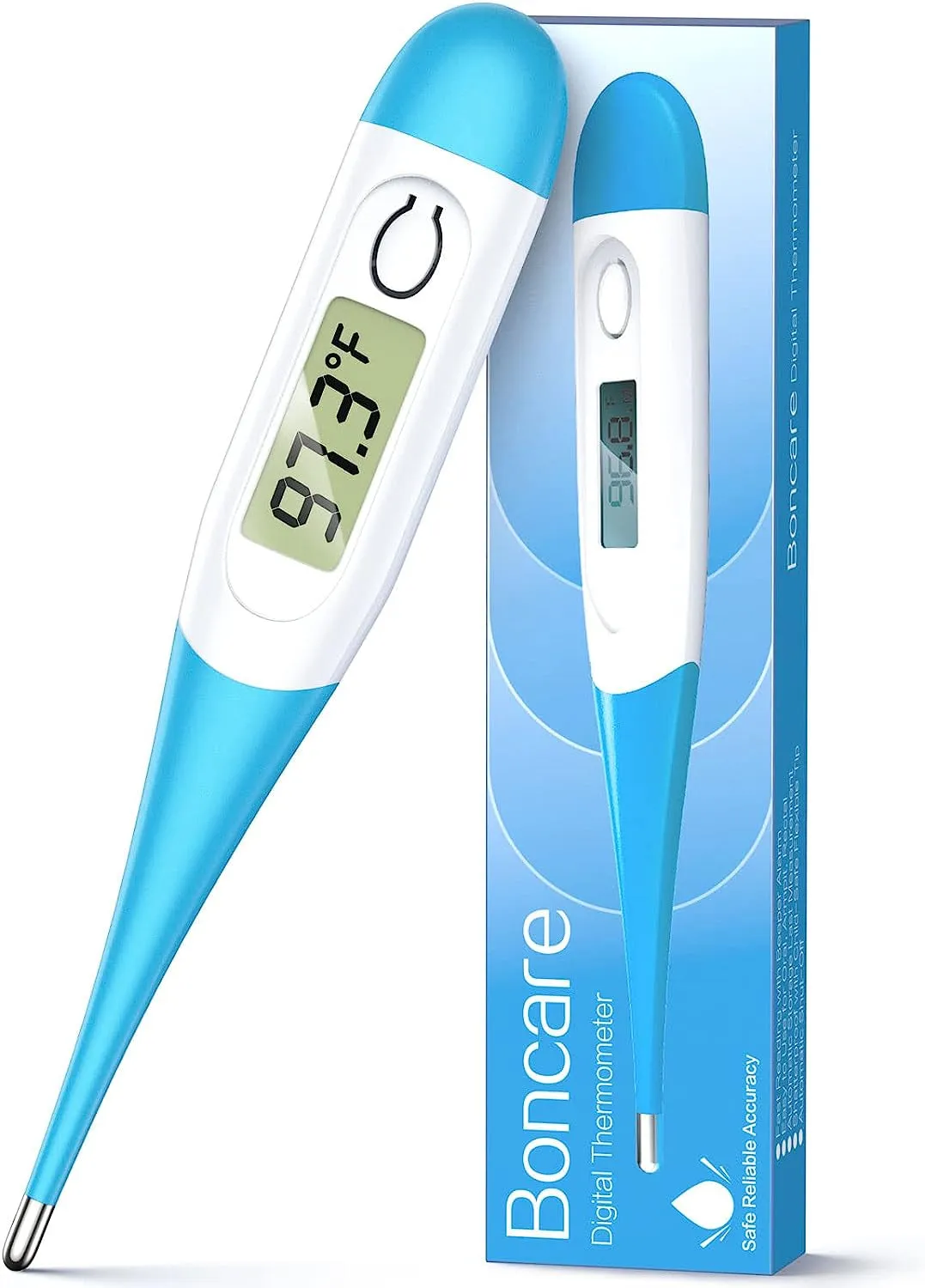 Boncare 10 Seconds Digital Thermometer for Adults and Kids - Accurate & Safe Rectal Thermometer for Baby with Fever Alarm, Oral Thermometer FSA HSA Eligible (Light Blue)