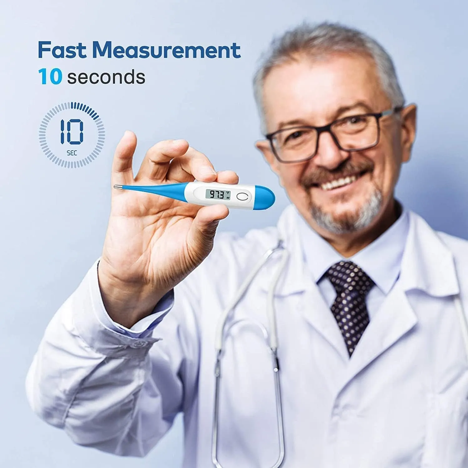 Boncare 10 Seconds Digital Thermometer for Adults and Kids - Accurate & Safe Rectal Thermometer for Baby with Fever Alarm, Oral Thermometer FSA HSA Eligible (Light Blue)