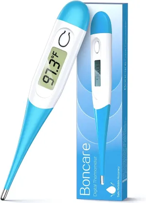 Boncare 10 Seconds Digital Thermometer for Adults and Kids - Accurate & Safe Rectal Thermometer for Baby with Fever Alarm, Oral Thermometer FSA HSA Eligible (Light Blue)