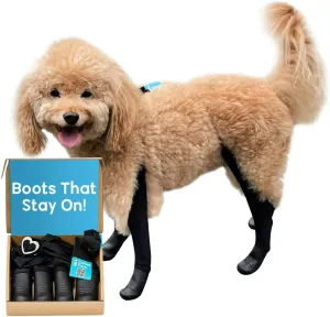 Deluxe Easy-On, Dog Suspender Boot Leggings, Waterproof Booties for Small Dogs and Medium Sized Dogs, Protect Paws from Rain, Snow, Slush, and Snow Melt (Black, Small)