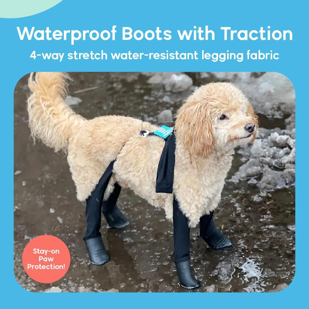 Deluxe Easy-On, Dog Suspender Boot Leggings, Waterproof Booties for Small Dogs and Medium Sized Dogs, Protect Paws from Rain, Snow, Slush, and Snow Melt (Black, Small)