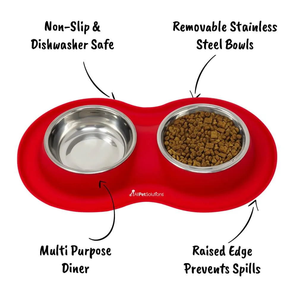 Double Bowl Cat Dog Feeder - Red - S/L/XL
