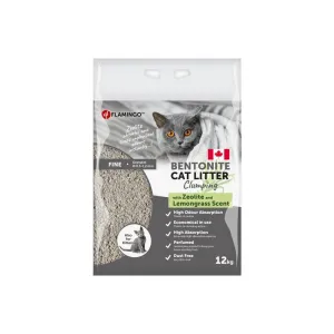 Flamingo Bentonite Can Lemongrass   Green Zeolite Fine Cat Litter 12kg