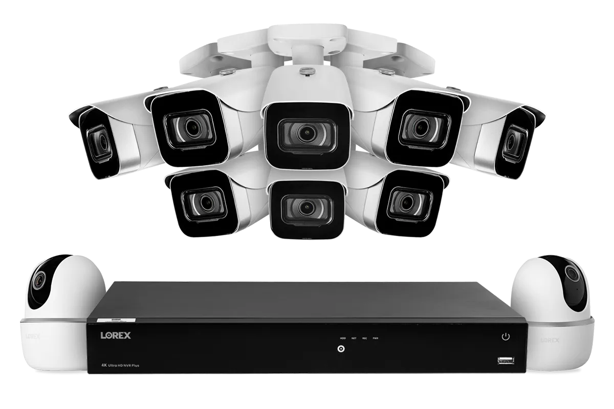 Lorex Fusion 4K (16 Camera Capable) 3TB Wired NVR System with 8 IP Bullet Cameras and Two 2K Pan-Tilt Cameras