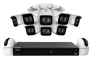 Lorex Fusion 4K (16 Camera Capable) 3TB Wired NVR System with 8 IP Bullet Cameras and Two 2K Pan-Tilt Cameras