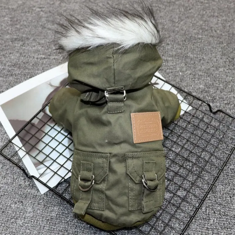 Military Style Hooded Cargo Dog Jacket