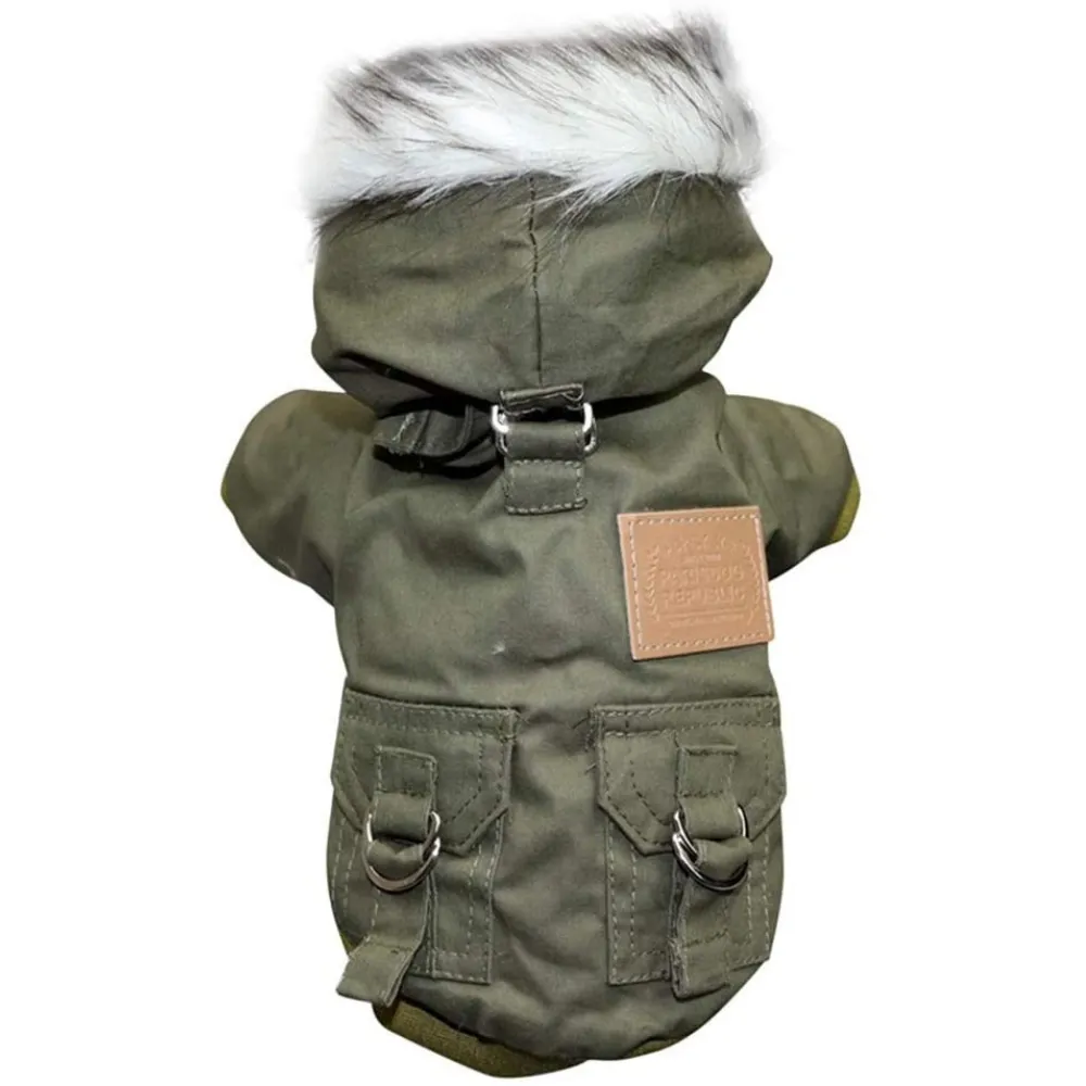 Military Style Hooded Cargo Dog Jacket