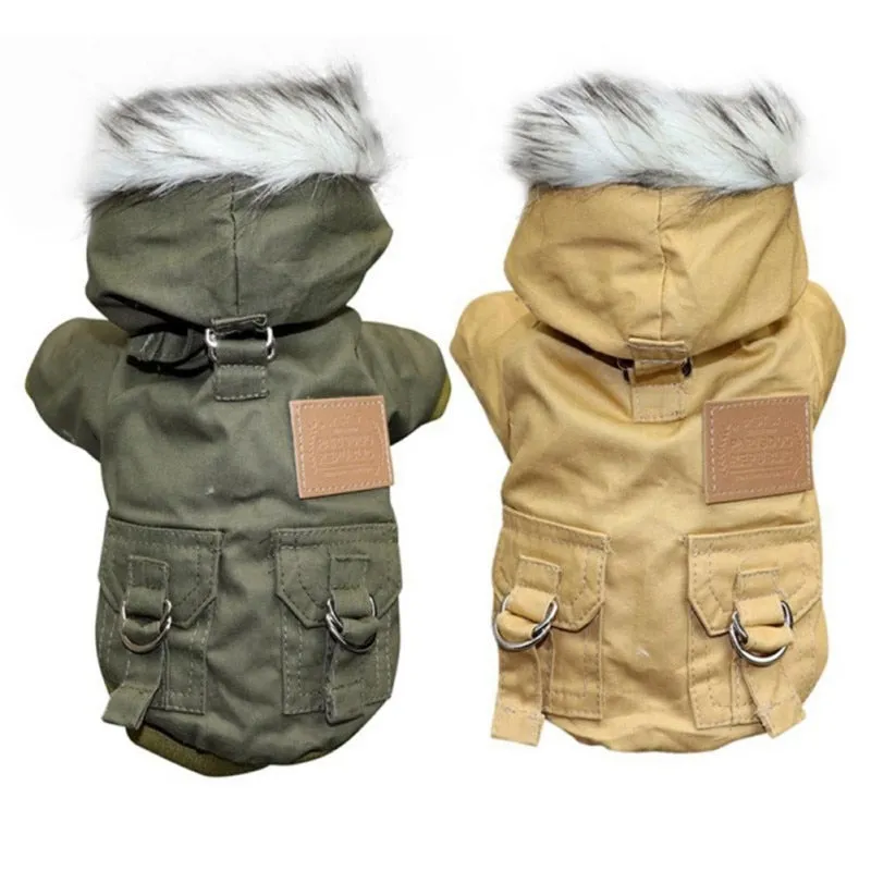 Military Style Hooded Cargo Dog Jacket