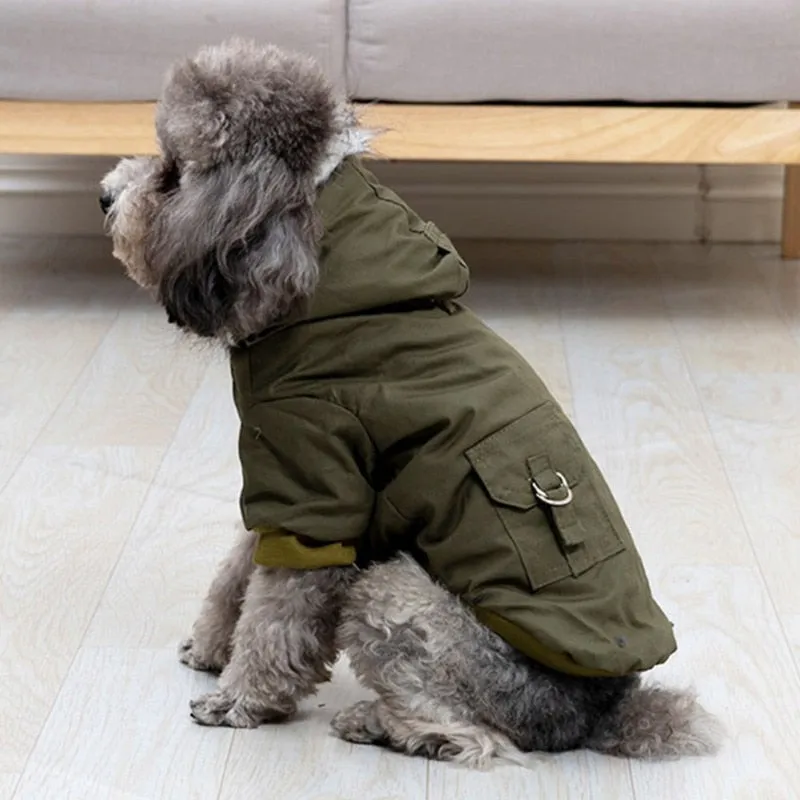 Military Style Hooded Cargo Dog Jacket
