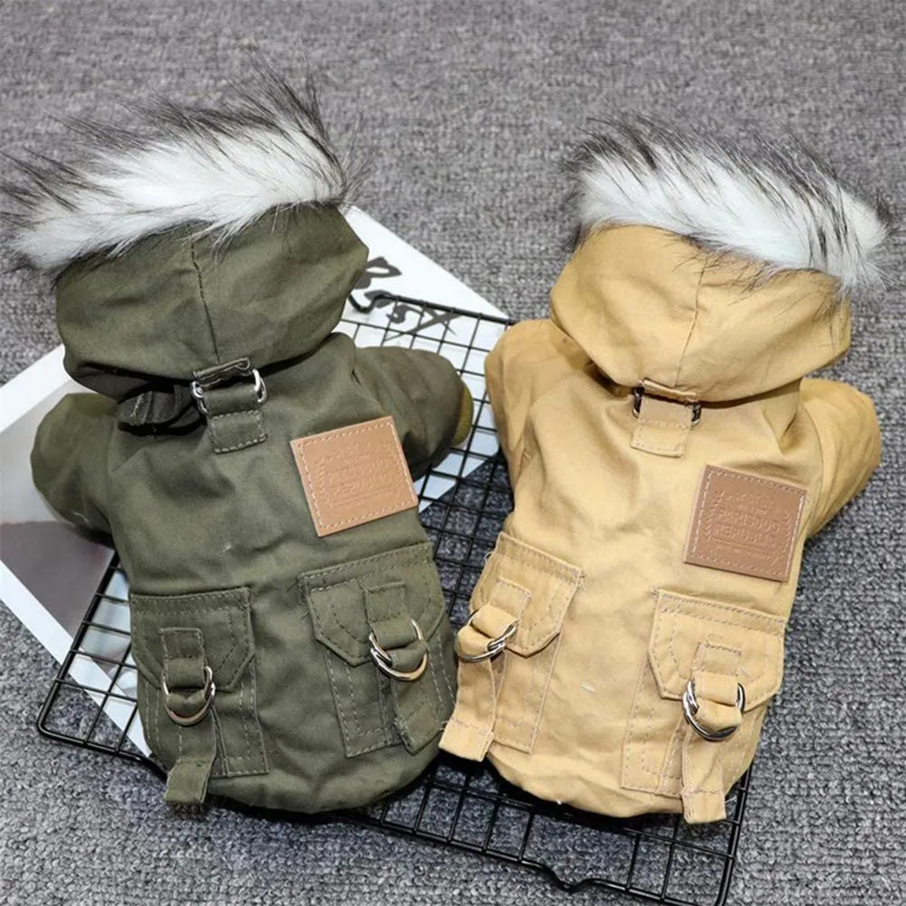 Military Style Hooded Cargo Dog Jacket