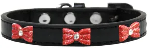 Red Glitter Bow Widget Dog Collar Black Size 18