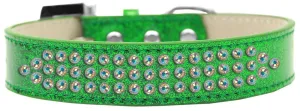 Three Row AB Crystal Ice Cream Dog Collar Emerald Green Size 14